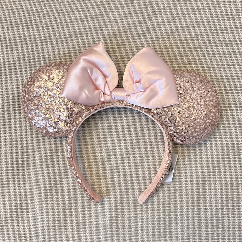 WORN ONCE Minnie Mouse Ears Disney Sequin Rose Gold for Adults